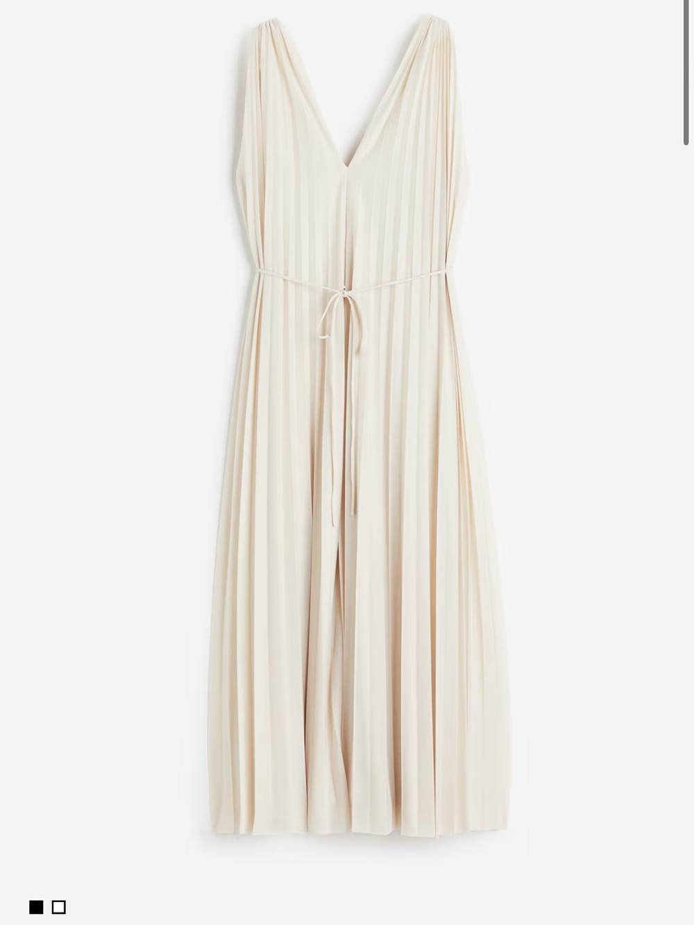 H&M Pleated V-Neck Maxi Dress in Cream NWOT MEDIUM tie waist